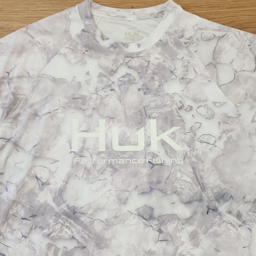 Huk Mossy Oak Fishing Long Sleeve High Stretch Fishing Shirt White Grey Mens M